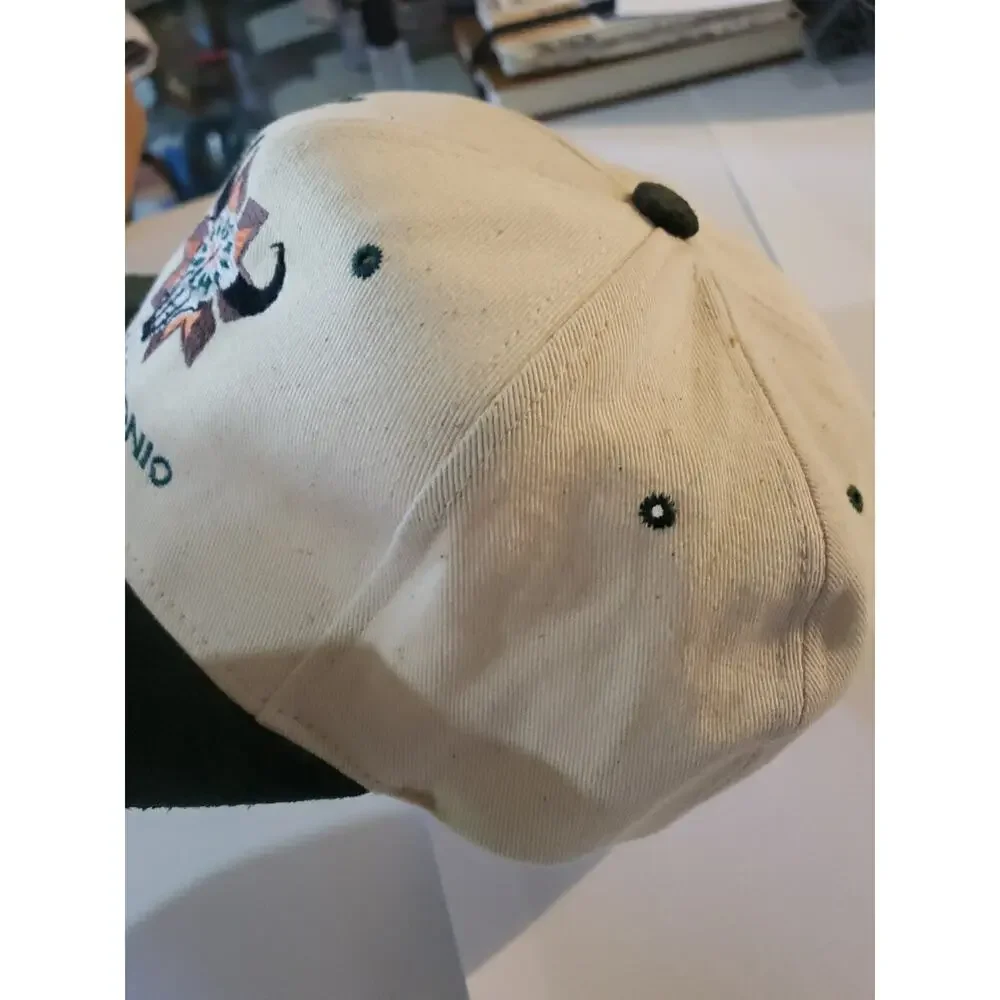 Vintage 90s San Antonio Texas Cowboy Black Suede Green Brim Strapback Hat